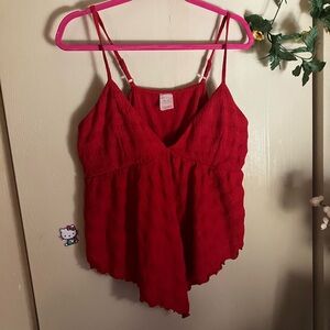No Boundaries Red Asymmetrical Ruffled Camisole